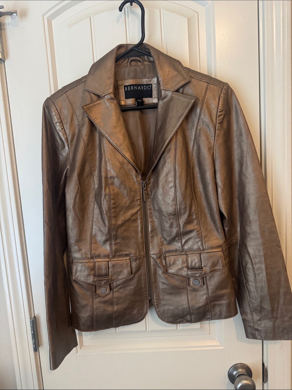 Bernardo Metallic Brown Leather Zip Jacket